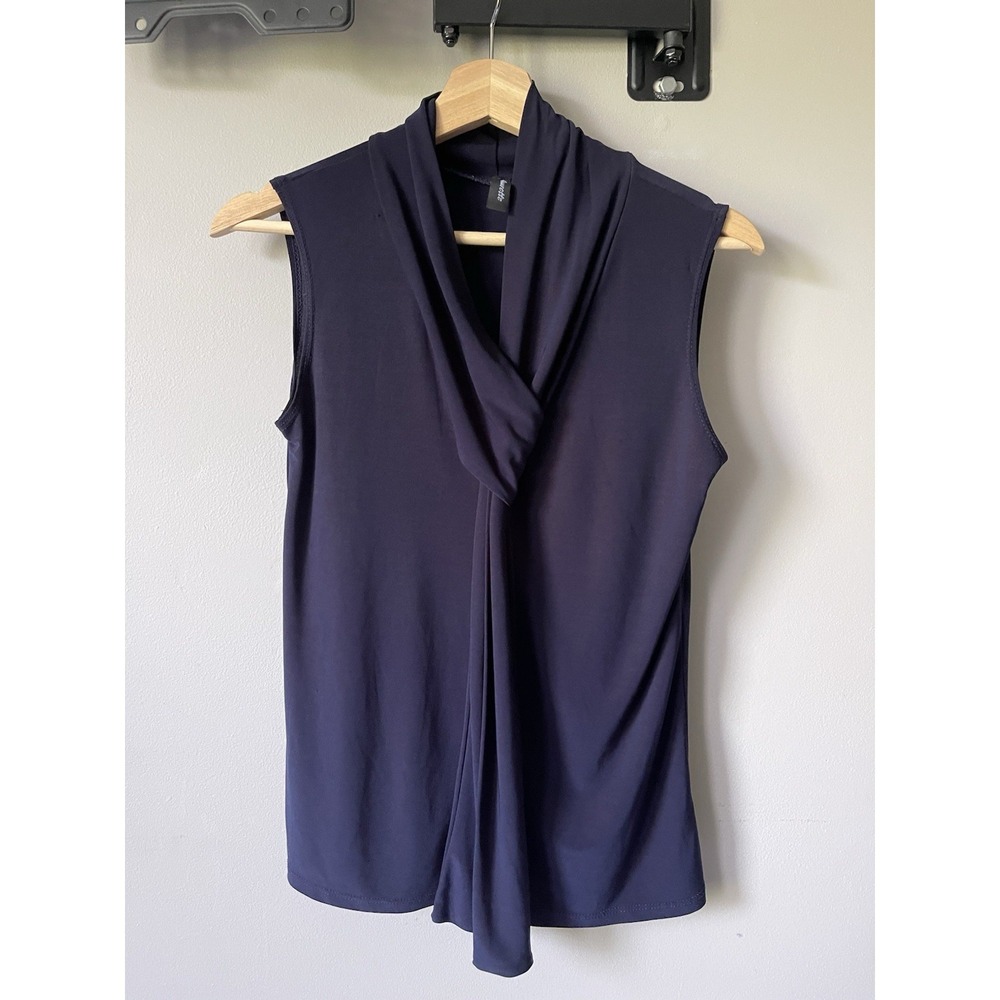 J.M Fleurette ,Navy Blue Top W/ Tie Sleeveless STRETCH Polyester/Women's M